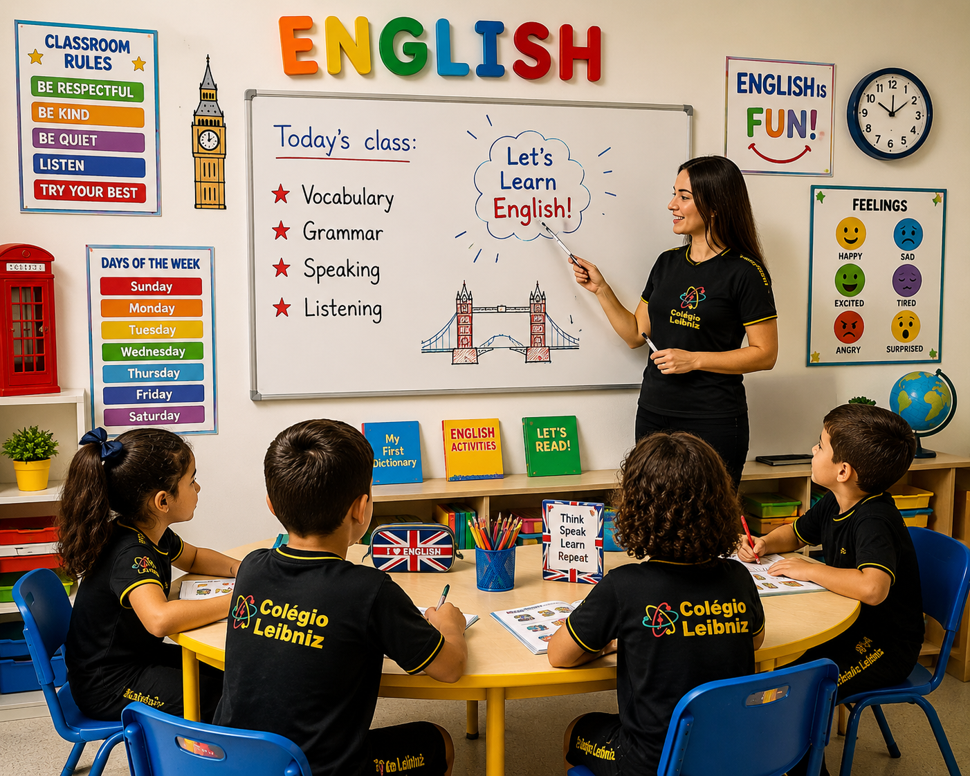 Alunos do Colégio Leibniz em aula de inglês do Projeto Bilíngue